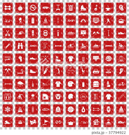100 sport life icons set grunge red 100 sport life icons set grunge red 37794922