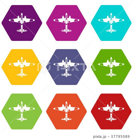 Military fighter aircraft icon set color hexahedron 37795089