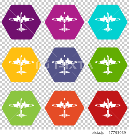 Military fighter aircraft icon set color hexahedron 37795089