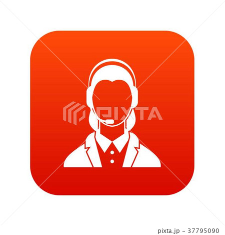 Support phone operator in headset icon digital red 37795090