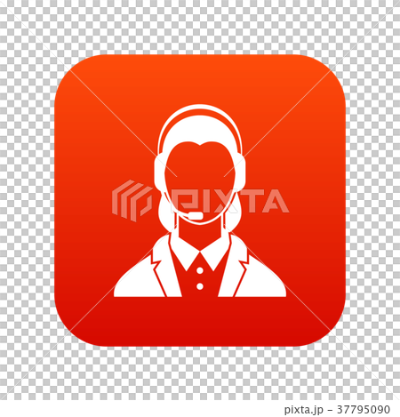 Support phone operator in headset icon digital red 37795090