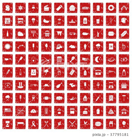 100 street food icons set grunge red 100 street food icons set grunge red 37795181