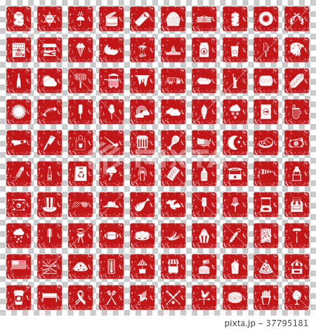 100 street food icons set grunge red 100 street food icons set grunge red 37795181
