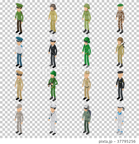 Soldier character icons set, isometric style 37795256