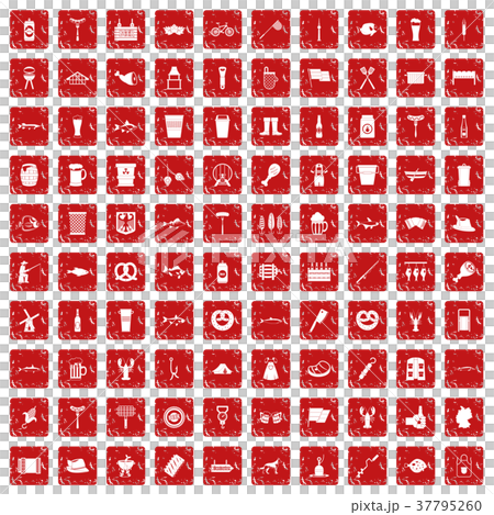 100 beer icons set grunge red 100 beer icons set grunge red 37795260