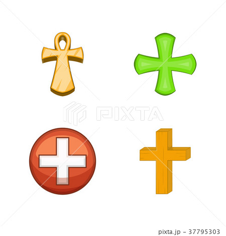 Cross icon set, cartoon style 37795303