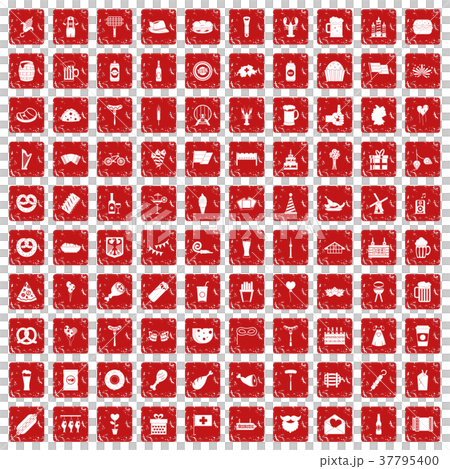100 beer party icons set grunge red 100 beer party icons set grunge red 37795400
