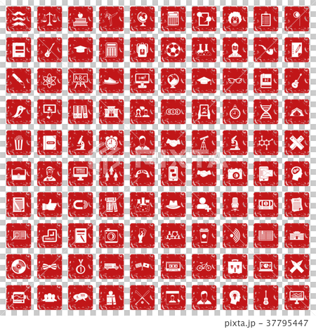 100 student icons set grunge red 37795447
