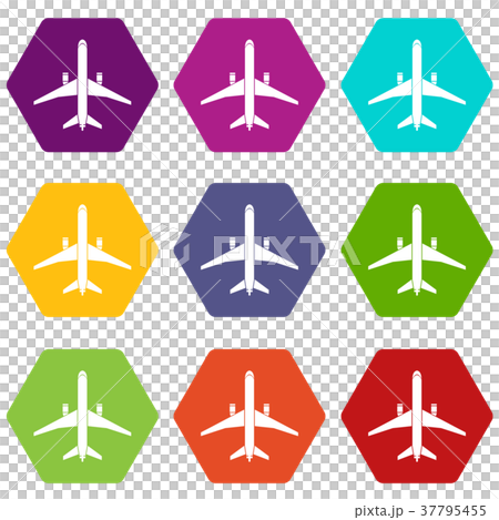 Plane icon set color hexahedron 37795455