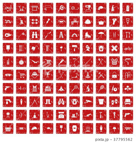 100 tackle icons set grunge red 37795562