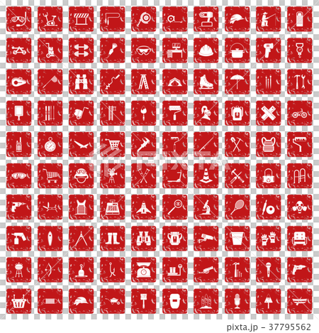 100 tackle icons set grunge red 37795562