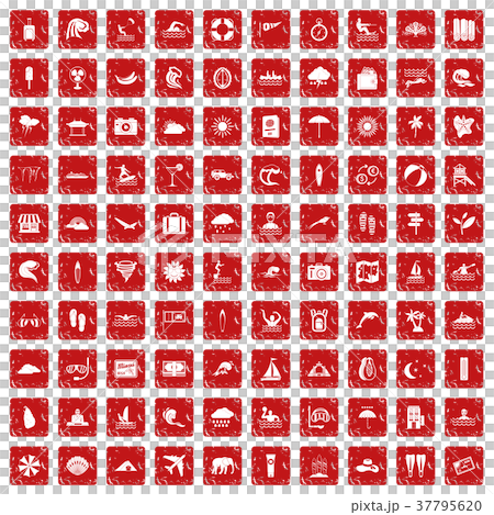 100 surfing icons set grunge red 37795620