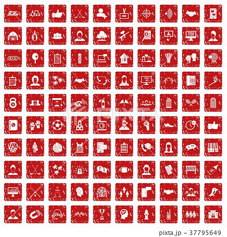 100 team icons set grunge red 37795649