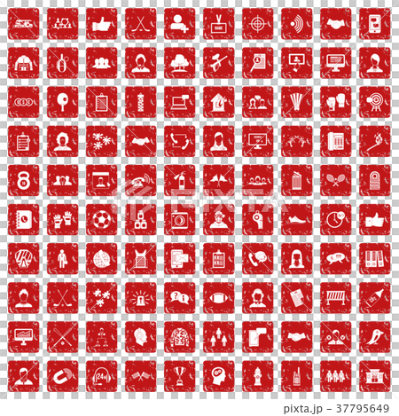 100 team icons set grunge red 37795649