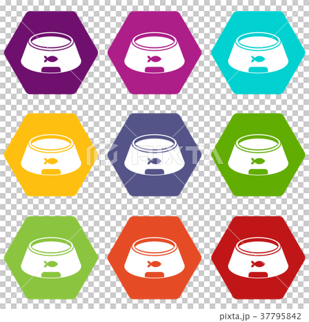 Bowl for animal icon set color hexahedron 37795842