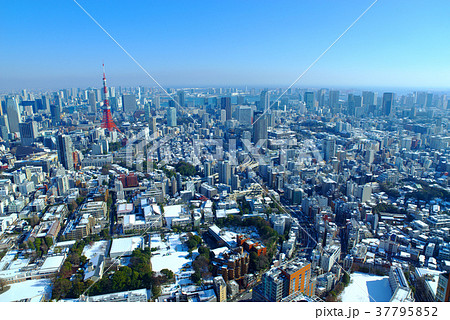 降雪の翌日の東京 東京タワー・東京湾の俯瞰 明るく彩度高め 2018.01 c 降雪の翌日の東京 東京タワー・東京湾の俯瞰 明るく彩度高め 2018.01 c 37795852