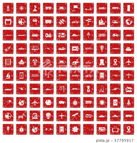 100 technology icons set grunge red 37795917