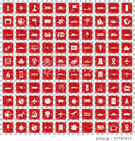 100 technology icons set grunge red 37795917