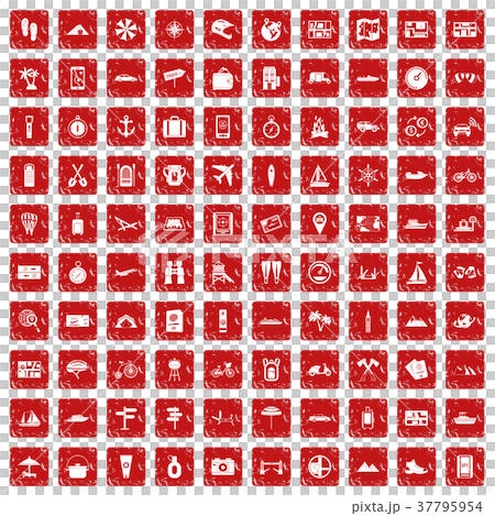 100 travel icons set grunge red 100 travel icons set grunge red 37795954