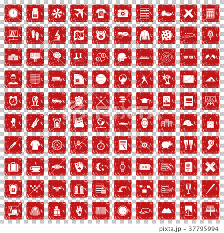 100 time icons set grunge red 100 time icons set grunge red 37795994