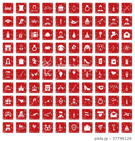 100 valentine day icons set grunge red 100 valentine day icons set grunge red 37796126