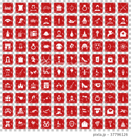 100 valentine day icons set grunge red 100 valentine day icons set grunge red 37796126