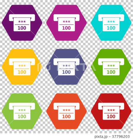 Winning cheque in casino icon set color hexahedron 37796203