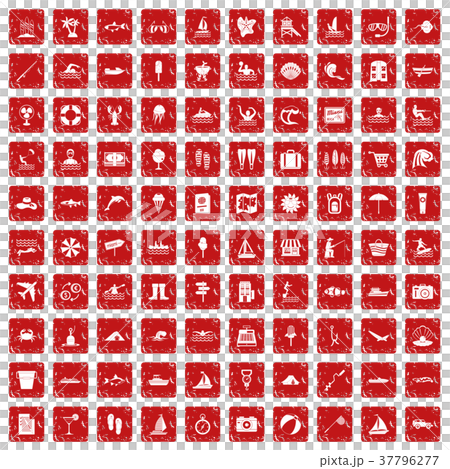 100 water recreation icons set grunge red 37796277