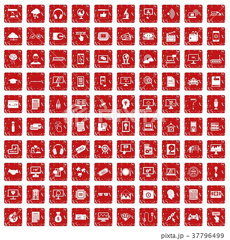 100 website icons set grunge red 37796499