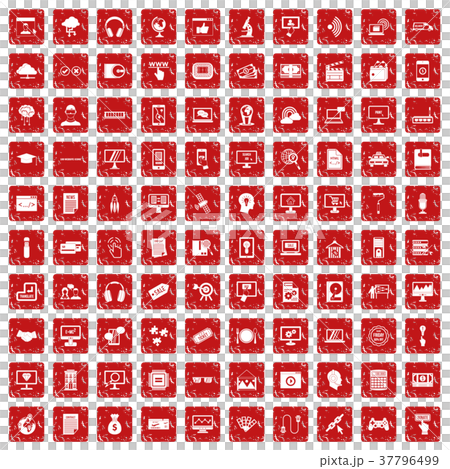 100 website icons set grunge red 37796499