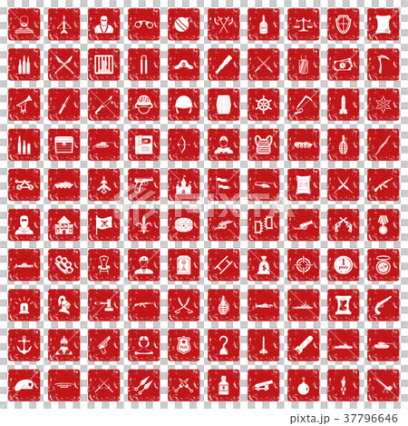 100 weapons icons set grunge red 37796646