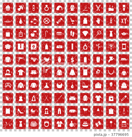 100 woman icons set grunge red 37796695