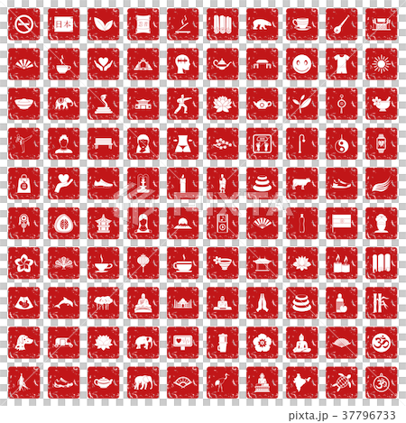 100 yoga icons set grunge red 37796733