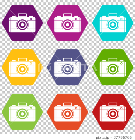 Photo camera icon set color hexahedron Photo camera icon set color hexahedron 37796766