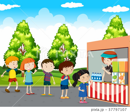 Children buying drinks in park 37797107