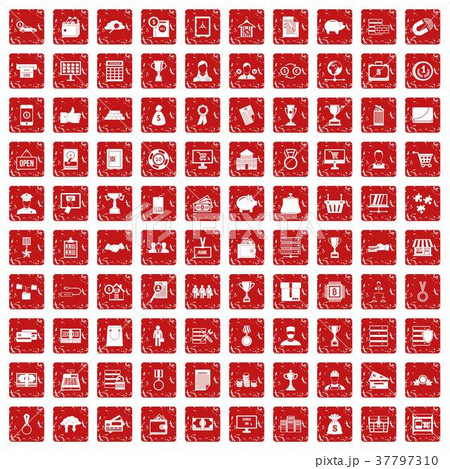 100 business icons set grunge red 37797310