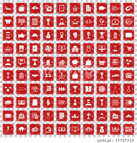 100 business icons set grunge red 37797310