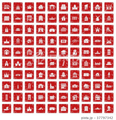 100 building icons set grunge red 100 building icons set grunge red 37797342