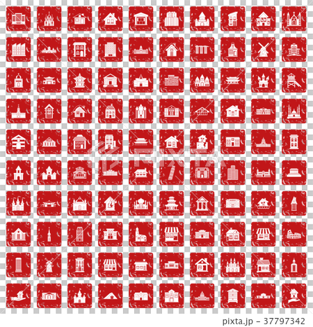 100 building icons set grunge red 100 building icons set grunge red 37797342