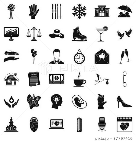 Happy icons set, simple style Happy icons set, simple style 37797416