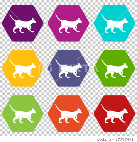 Cat icon set color hexahedron - Stock Illustration [37797471] - PIXTA