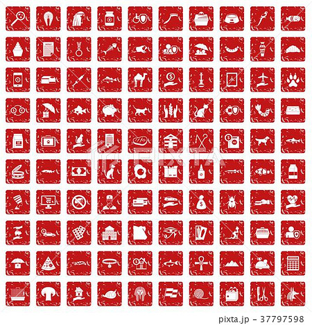 100 cat icons set grunge red 37797598