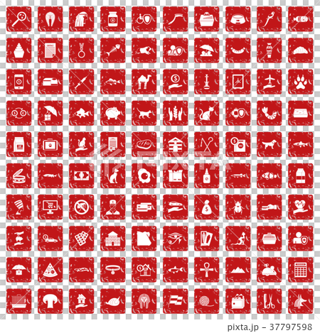 100 cat icons set grunge red 37797598