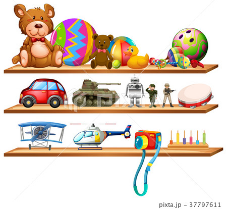Toys on wooden shelves 37797611