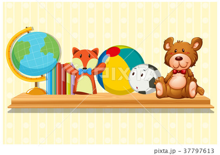 Doll and ball on wooden shelf Doll and ball on wooden shelf 37797613