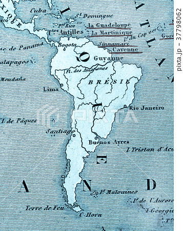 古い世界地図 南米大陸の写真素材