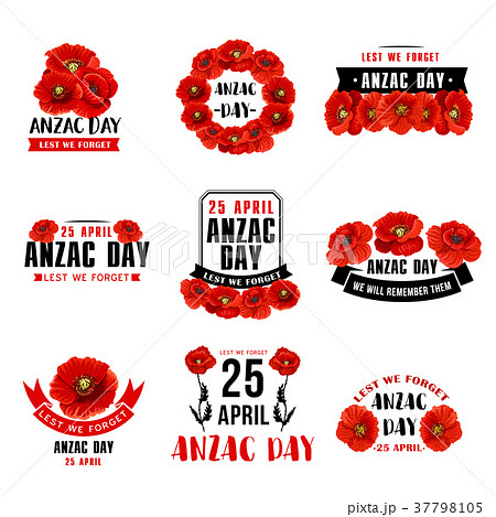 Anzac Day 25 April red poppy vector icons 37798105