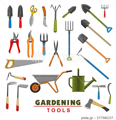 Vector Isolated Icons Of Farm Gardening, Tools For Gardening And Their Uses