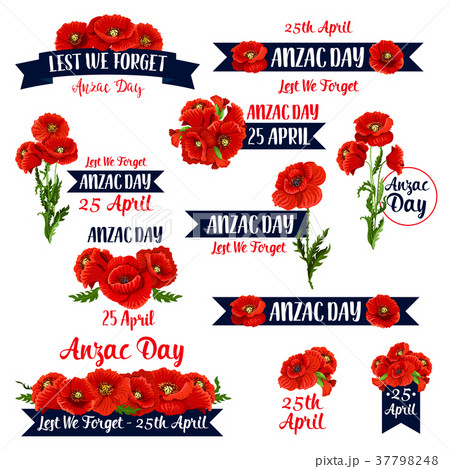 Anzac Day Lest We Forget red poppy vector icons Anzac Day Lest We Forget red poppy vector icons 37798248
