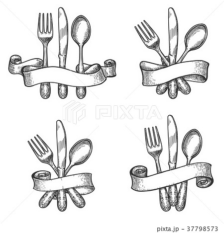 Vintage Dinner Table Silverware Setのイラスト素材